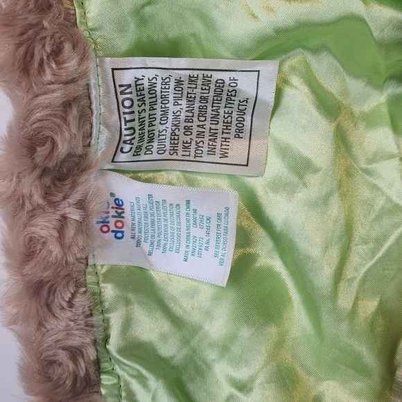 Okie Dokie Monkey Lovey Wild for Mommy Green  Security Blanket Rattle Satin - Picture 6 of 8